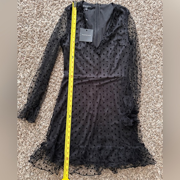 ASOS Parisian V-Neck Ruffle Trim Spot Mesh Mini Dress - Picture 7 of 12